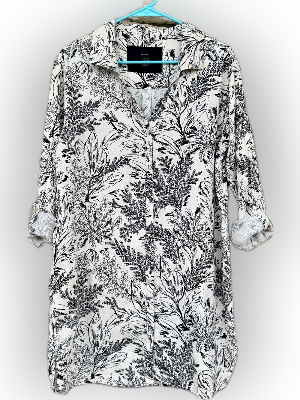 Tahari 100% Linen Botanical Print Shirt Dress L - Picture 14 of 15